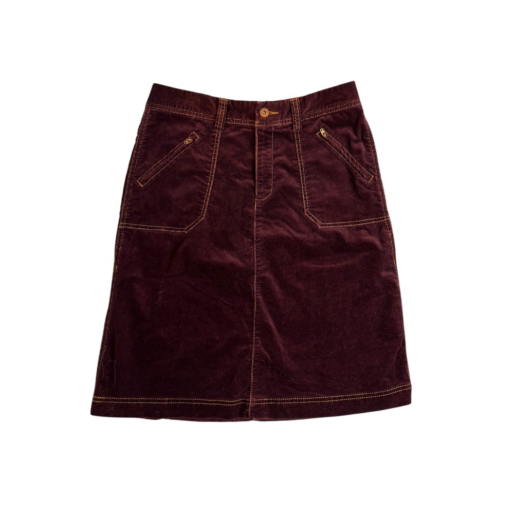 Eddie Bauer Womens Petite 4 Burgundy Corduroy A-Line Skirt Stretch Knee Length